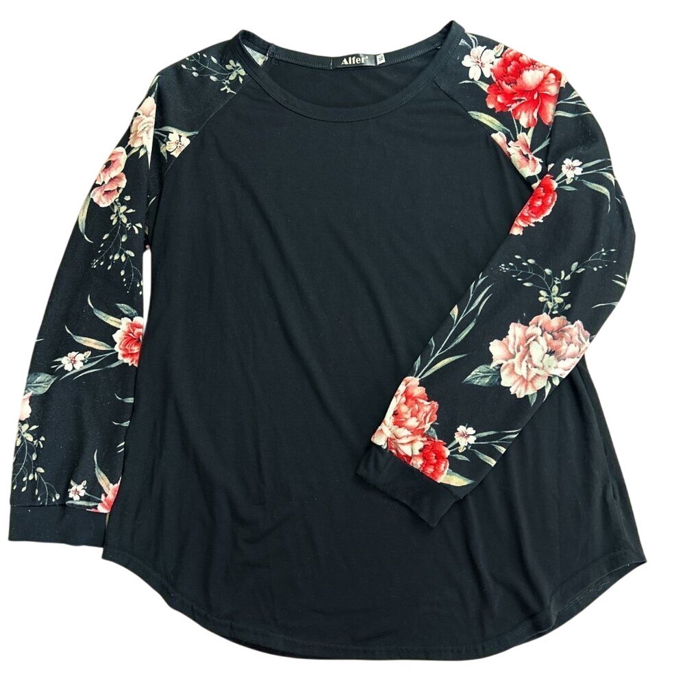 Aifer‎ Black Floral Top XL Flower Sleeves